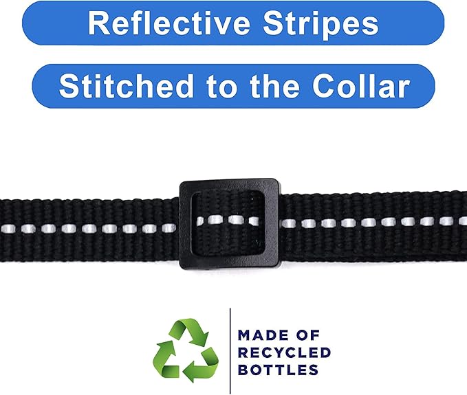 Pawtitas Recycled Black Reflective Cat Collar – Eco-Friendly Breakaway Safety Buckle, Adjustable Kitten & Adult Collar with Removable Bell and High-Visibility Strap