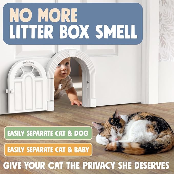 Purrfect Portal Meow Manor® XL Interior Cat Door, No-Flap Pet Door for Interior Doors, Easy DIY Installation, Cat Door for Cats up to 30 lbs, Off-White