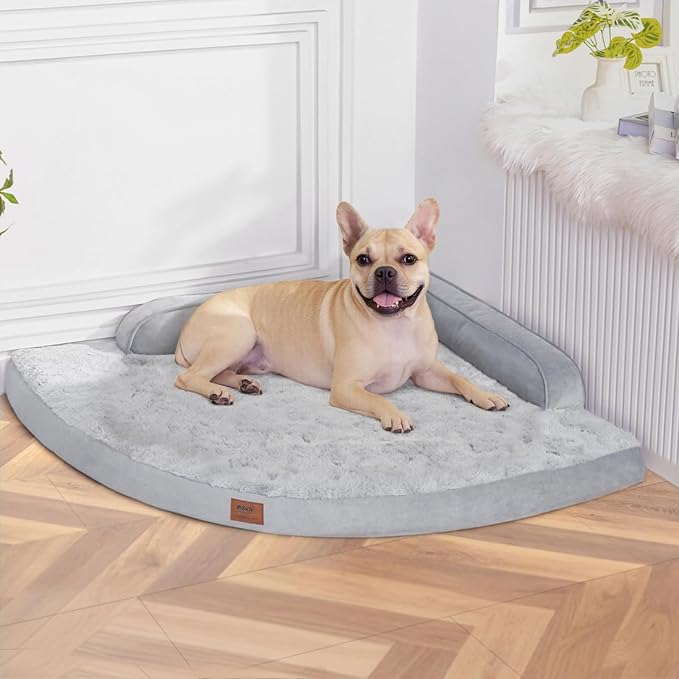 Dog Bed Medium Sized Dogs - Orthopedic Egg-Crate Memory Foam with Removable Washable Cover, Waterproof Pet Bed Couch with Non-Slip Bottom for Large Dog, Grey