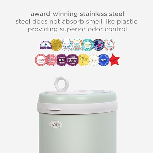 Ubbi Steel Diaper Pail, Odor Locking, No Special Bag Required, Award-Winning, Registry Must-Have, Sage Green