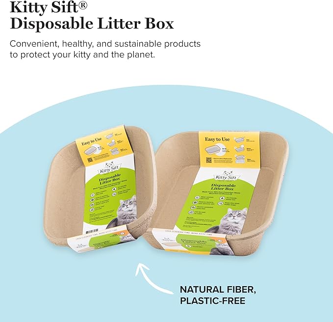 Kitty Sift Disposable Cat Litter Box Large,Durable Portable for Travel and Home,Eco-Friendly Disposable Litter Box Controls Odor,6 Count (Pack of 10)