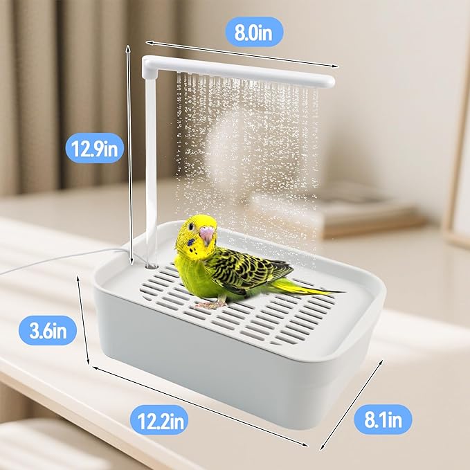 Automatic Bird Shower with Pump,Electric Bird Bath for Cage Water Circulated Indoor Parrot Bath Shower with USB Power Plug Bathwater Cycle Conure Bathtub for Parakeet Cockatiel Lovebird