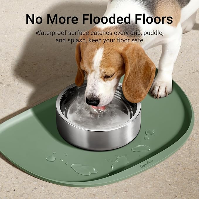DownyPaws Dog Food Mats for Floors Waterproof, BPA Free Silicone Dog Bowl Mat, Non-Slip Pet Feeding Mat with High Raised Edge, Cat Placemat for Messy Drinkers, 24"×17", Sage