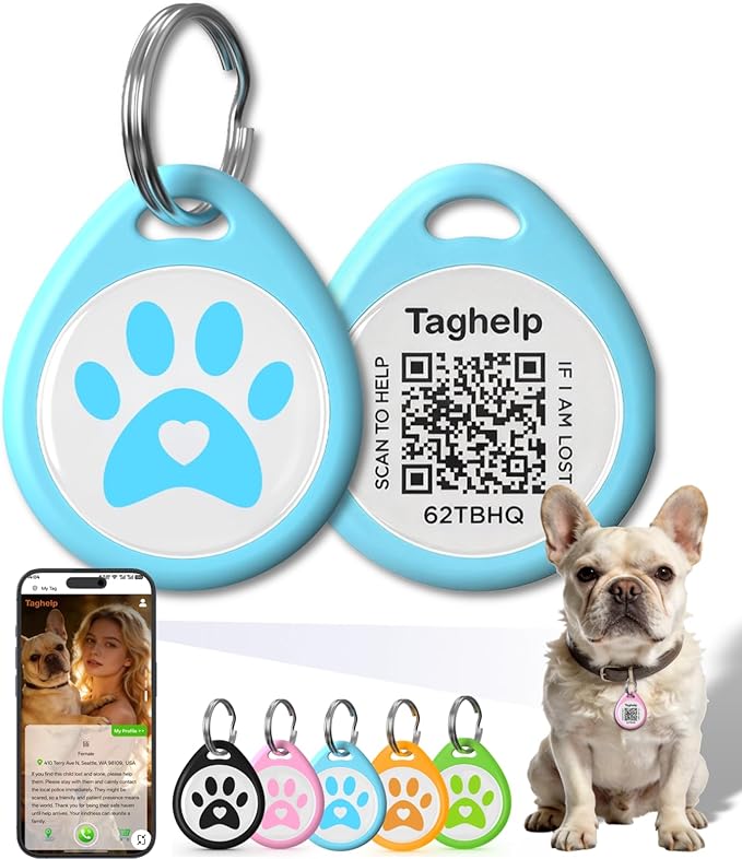 Smart QR Code Pet ID Tag for Dogs - Instant GPS Location Alert via Email, No App/Subscription Required, Waterproof Anti-Lost Personalized Dog Collar Accessories (Blue, 1.2 Inch)