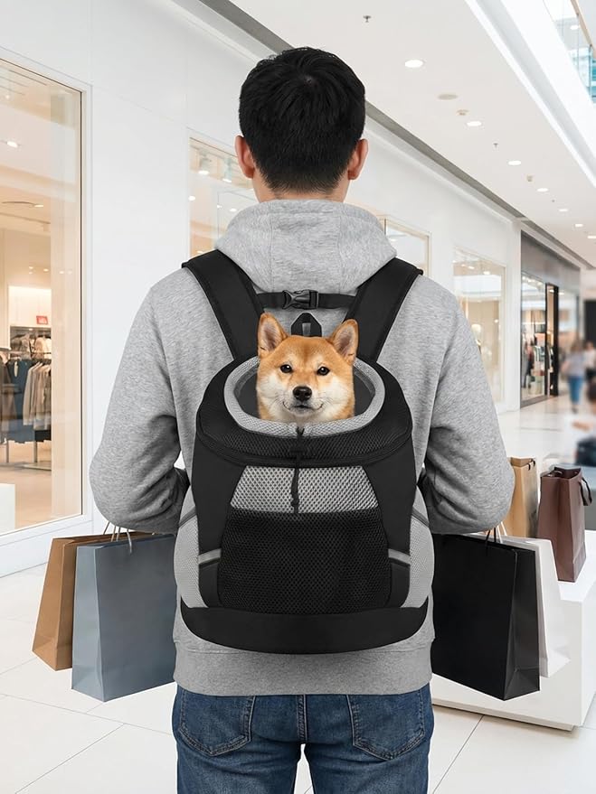SMONT Dog Backpack Carrier Pet Lightweight Dog Carrier Backpack Small Dog Front Backpack Breathable Dog Carriers for Small Dogs with Safety Belt for Outdoor Hiking Travel Use S (2-7 lbs) Black