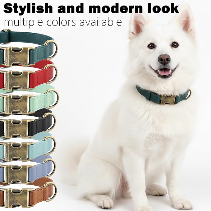 Dog Collar and Leash Set,Leather Silicone Waterproof Odor-Proof Dog Collar and Leash for Small Dogs, Soft Flexible Dog Collars, Durable Thick Adjustable Pet Collar (Green, Small (9-14" Neck))