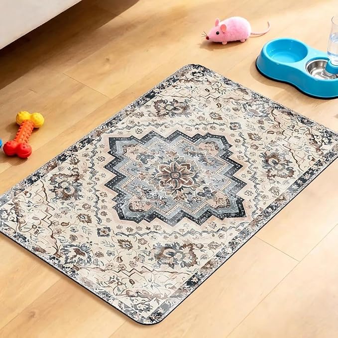Dog Food Mat for Pet Cat Food Mat, Boho Absorbent Quick Dry Dog Bowl Mats for Food and Water, Non-Slip Cat Pet Feeding Mats for Floor Placemats 12"x20"