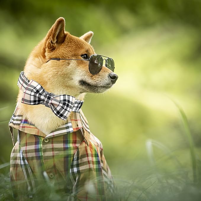 Dog Collar, Bow Dog Collar Plaid Pet Collar Dog Cute Pet Bow Soft Girl or Boy Dog Collars with Metal Buckle Adjustable Collar for X-Large Dogs