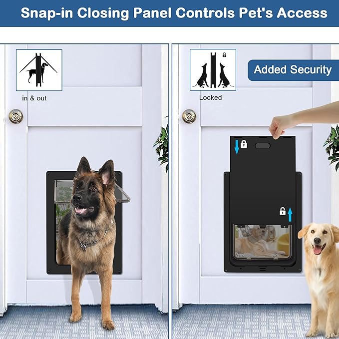 CEESC Large Dog Door for Pets Up to 100 lb, Weatherproof Pet Door for Cats and Dogs, Durable, Snap-in Closing Panel Included, Suitable for Interior and Exterior Doors (Large, Black)