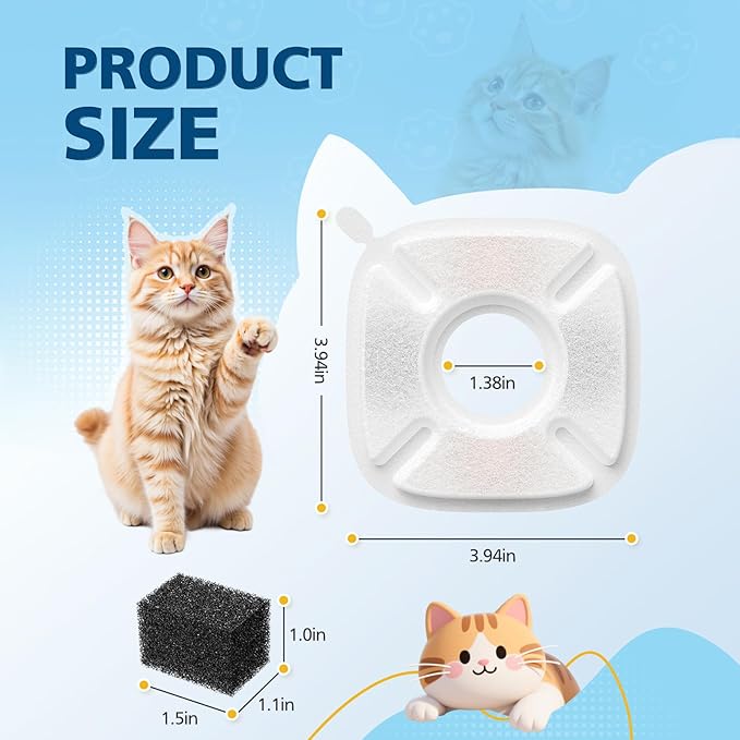 16 Pcs Cat Water Fountain Filters for Veken 95oz/2.8L, 67oz, 85oz, 135oz Dog Water Fountain Automatic Pet Fountain Dog Water Dispenser 8 Pcs Pet Fountain Filter Replacement & 8 Pcs Pre-Filter Sponges