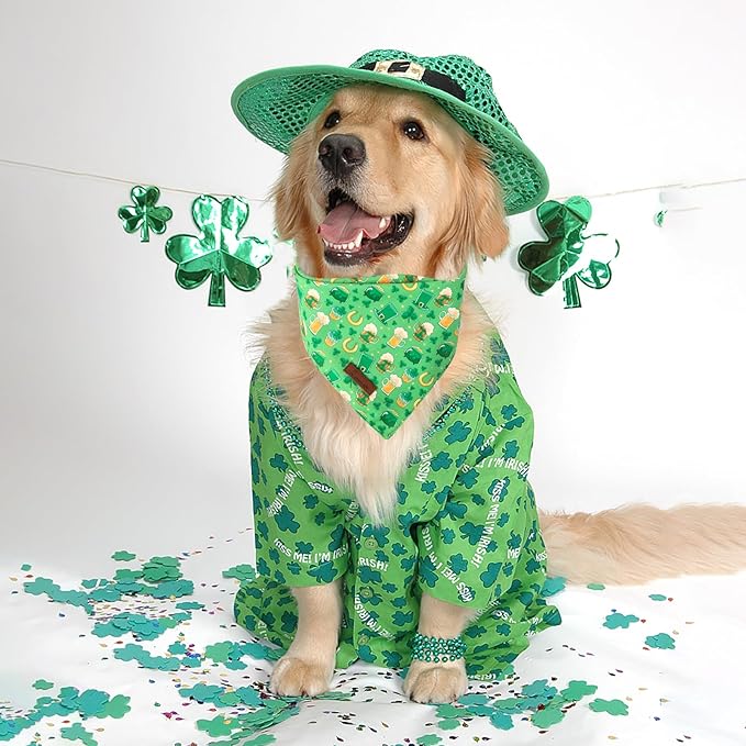 ARING PET St Patrick's Dog Bandana 2 Pack-Green Clovers Dog Bandanas, Reversible Shamrock&Beer Dogs Triangle Bibs Trefoil Pet Scarf for Dogs and Cats