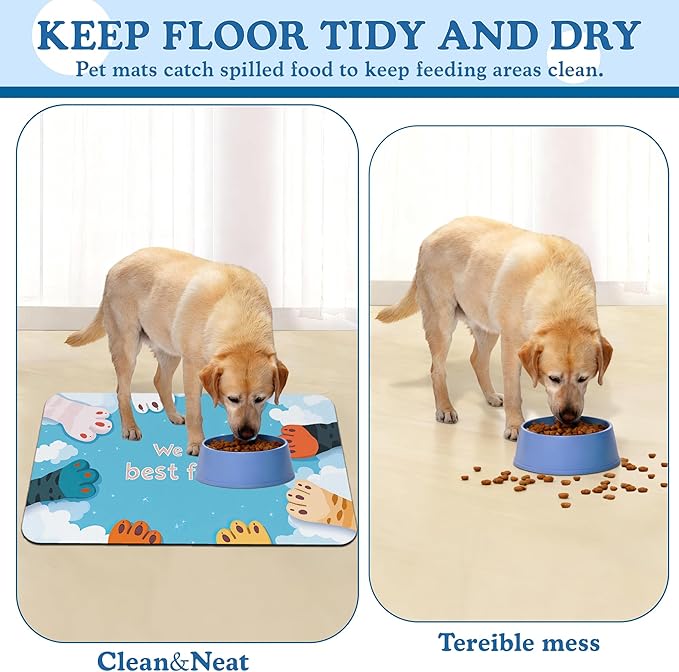 Cat Paw Pet Feeding Mat–Christmas Stocking Quick Dry Absorbent Dog Cat Food Mat, Non Slip Waterproof Bowl Placemat for Messy Eaters, Pet Accessories for Floors 16"x24"