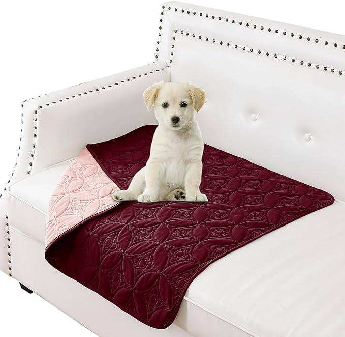Waterproof Dog Blanket, 30x30 inches Small Pet Couch Covers for Sofa, Chair Bed Furniture Protector from Dogs Washable and Reversible-Burgundy Red+Pink