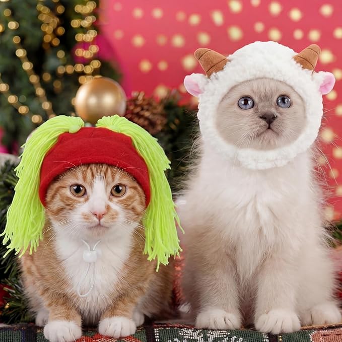 Weewooday 5 Pieces Cat Costume Bunny Hat Outfit with Ears Funny Cat Hat and Small Dogs Kitten Puppy Party Easter Costume Accessory Headwear(Classic Style)