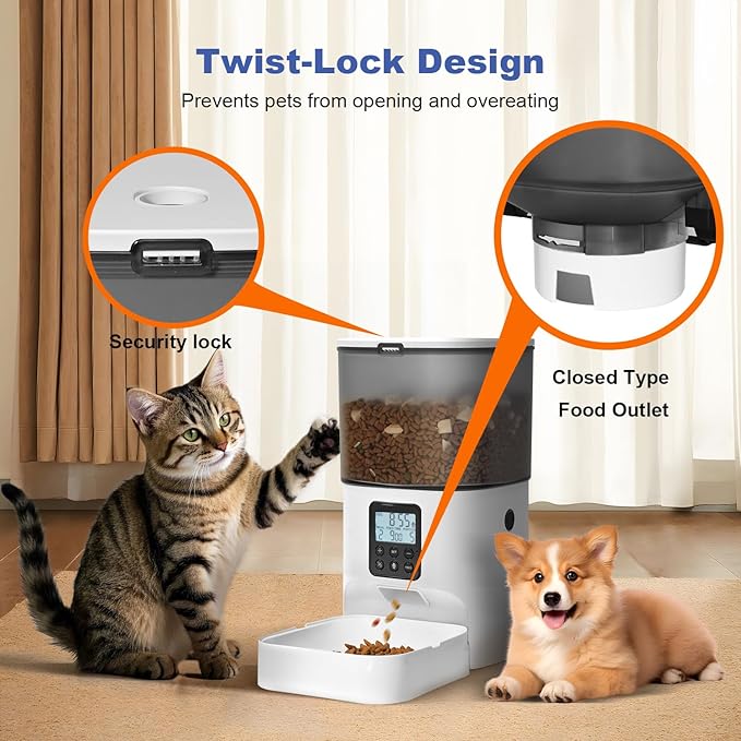 Automatic Cat Feeder, Cat Food Dispenser with 10s Voice Recorder, Pet Feeder up to 8 Meals per Day, Timed Feeder with Dry Food Sealed Ring (Jade White, 4L-Basic)