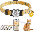 Breakaway Cat Collar with QR Code ID Tag, Adjustable Cotton Kitten Collar with Bell, Scan to Find My Family Personalized Pet Info, Cute Flower Design for Indoor Outdoor Cats,Flower Pendant(Yellow)