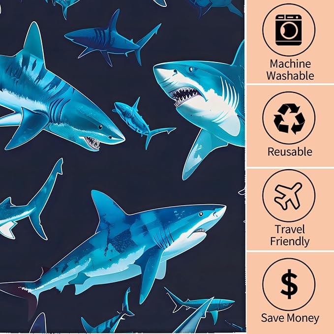 Cute Shark Hand Towels - 2 Pack, 14.5" X 28",Soft Microfiber Polyester Dark Towel Set with Bold Dynamic Sharks Pattern,for Ocean Bathroom Kitchen Spa Hotel Decor Gifts