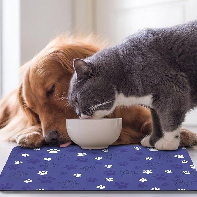 Dog Food Mat, Absorbent Water Bowl Mats Cat Pet Feeding Placemats Dark Blue 24 * 32 inch
