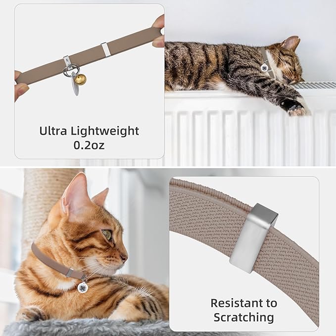 Stretch Elastic Cat Collar with Bell - Adjustable Non Breakaway Lightweight Kitten Collar for Cats - Quick Release Pet Supplies and Gifts (Brown)