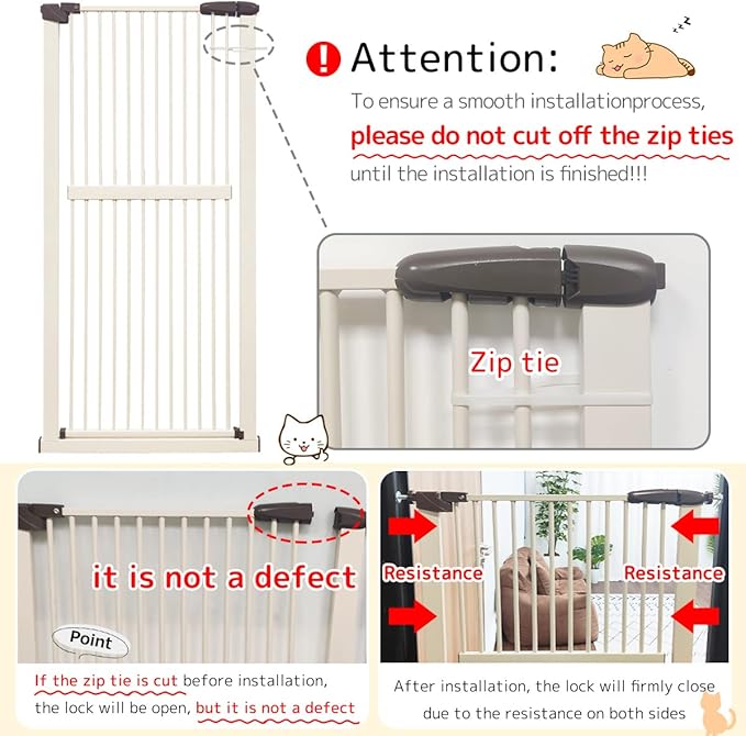 Lumizone Extra Tall Cat Gate 61.02" High Pressure Mounted Extra Wide 59.25"-63.38" (17Sizes) 1.37" Gap No Drilling Auto-Close Tall Pet Gate for Dogs (Cream, 59.25"-63.38" W)