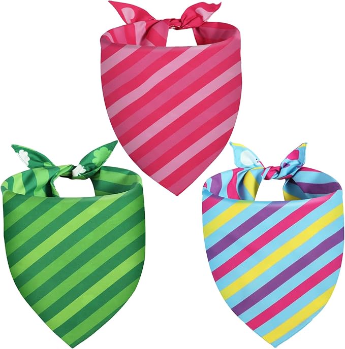 Valentines Dog Bandana St Patricks Day and Easter Dog Bandana Small 3PCS, Colorful Scarf for Boy and Girl, Triangle Reversible Bibs.
