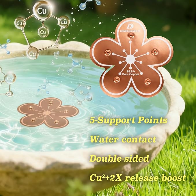 Bird Bath Copper Disk, 99.9% Pure Copper Disk, 5-Point Support, Solar Fountain Compatible, All-Season Safe Cleaner for Copper Plate/Disc, Garden/Yard/Patio Bird Lovers