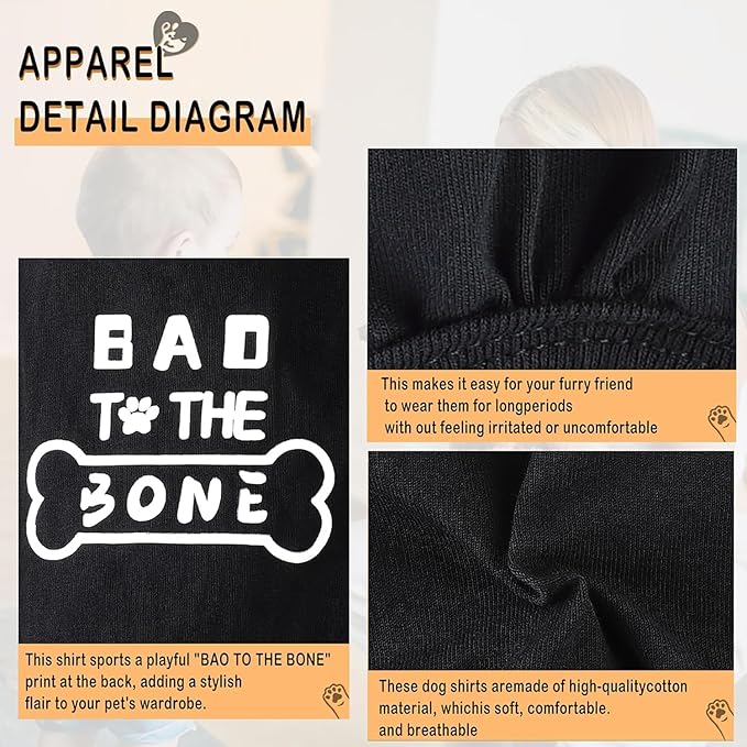 Discover Cozy Cotton Canine Wear: Soft, Lightweight, and Breathable Dog Shirt Vest with Eye-Catching Graphics(Bad to The Bone), Keeping Your Furry Friend Warm and Comfy! Grey XS