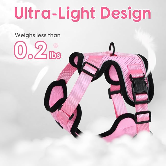 Dooradar Cat Harness and Leash Set, Escape Proof Safe Adjustable Kitten Vest Harnesses for Walking, Easy Control Soft Breathable Mesh Jacket with Reflective Strips for Cats, Pink, XXS