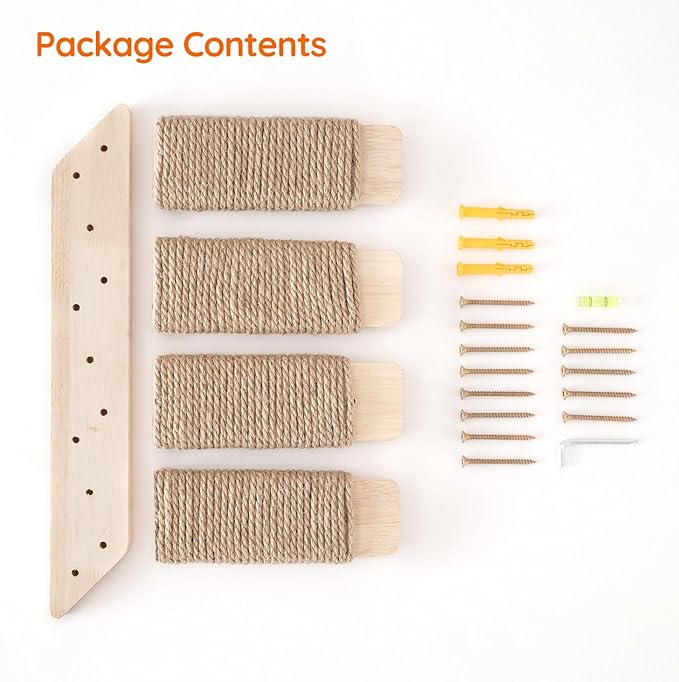 HOOBRO Cat Wall Shelves Set of 2, Wood Wall Mounted 4-Level Cat Wall Steps, Cat Wall Climber Furniture, Cat Climbing Shelves with Jute Scratching Steps, for Cat Perches and Platforms, Nature NL42CS03