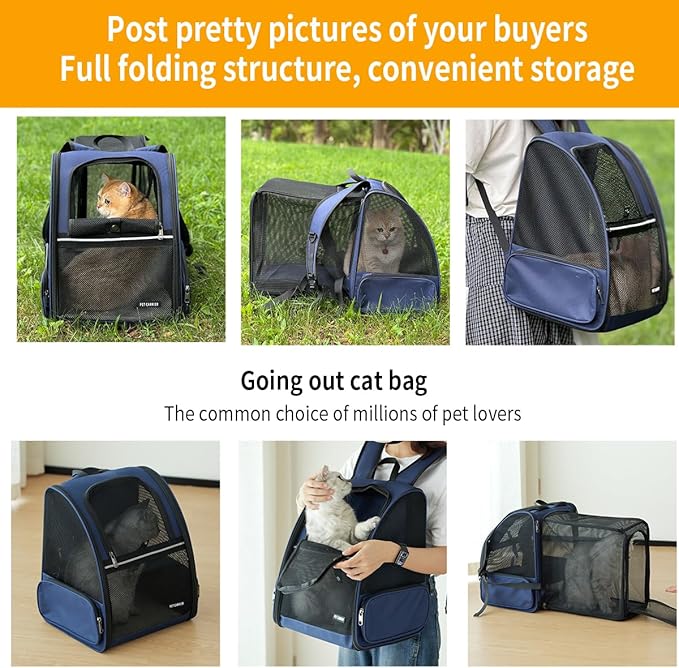 Cat Backpack，Expandable Cat Carrier Backpack, Dog Backpack Carrier and Pet Carrier Backpack, Suitable for Cats, Dogs Kitten or Small Dogs, Travel Friendly Puppy Cats Bag (Blue)