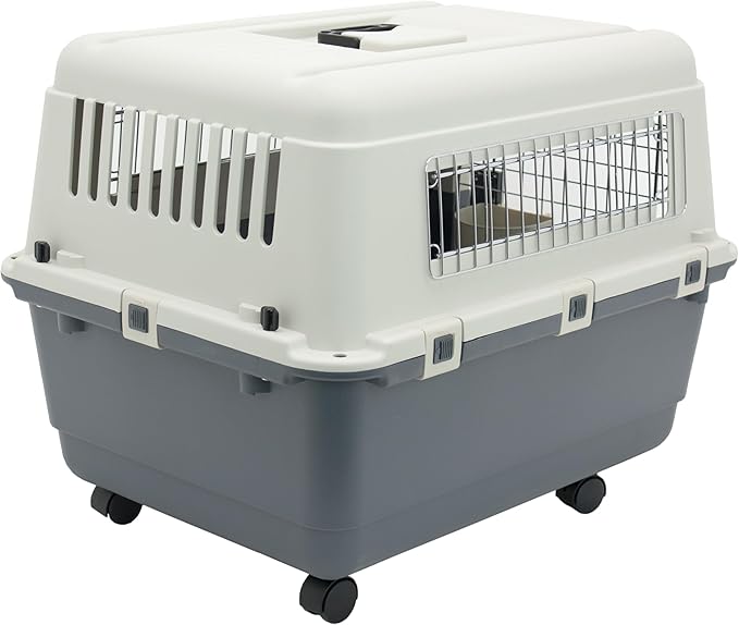 SportPet Designs Plastic Kennels Rolling Plastic Wire Door Travel Dog Crate - Medium, Gray (CM-2001-CS01)