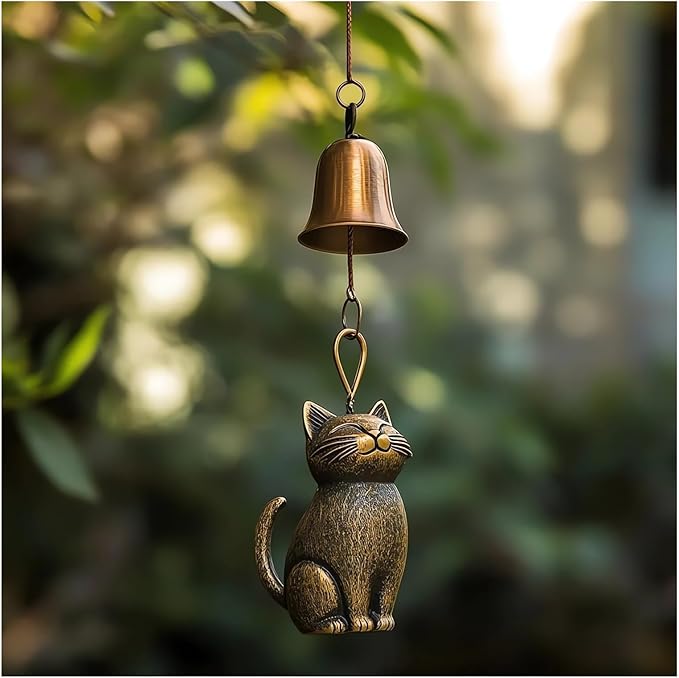 Cat Wind Chime 2025 New Unique Cat Garden Decor Outdoor Cat Statue Themed Gifts Wind Chimes for Cat Lovers Women Hanging Memorial Ornaments Windchimes Bell Outside Yard Home Porch Decorations (E1)
