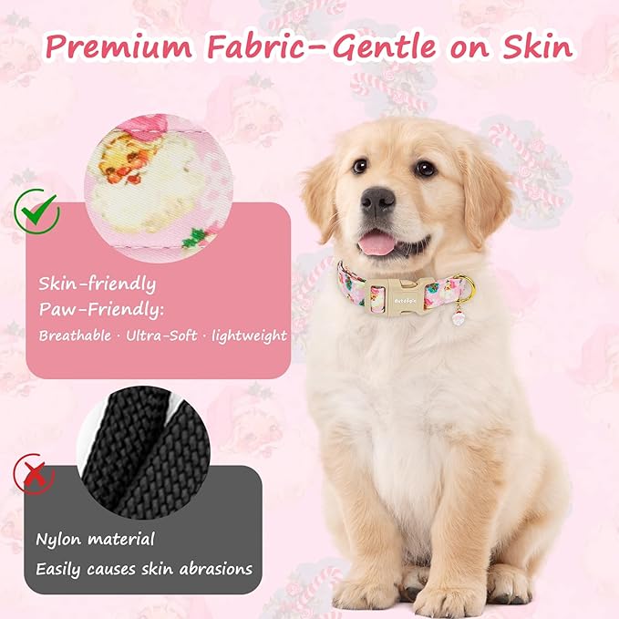Christmas Dog Collar for Extra Small Dogs, Adjustable Poly-Cotton Fabric Collar with Santa Pattern, Cute Pink Dog Collar for Dogs, Small Dog Collars Girls Dog Collars