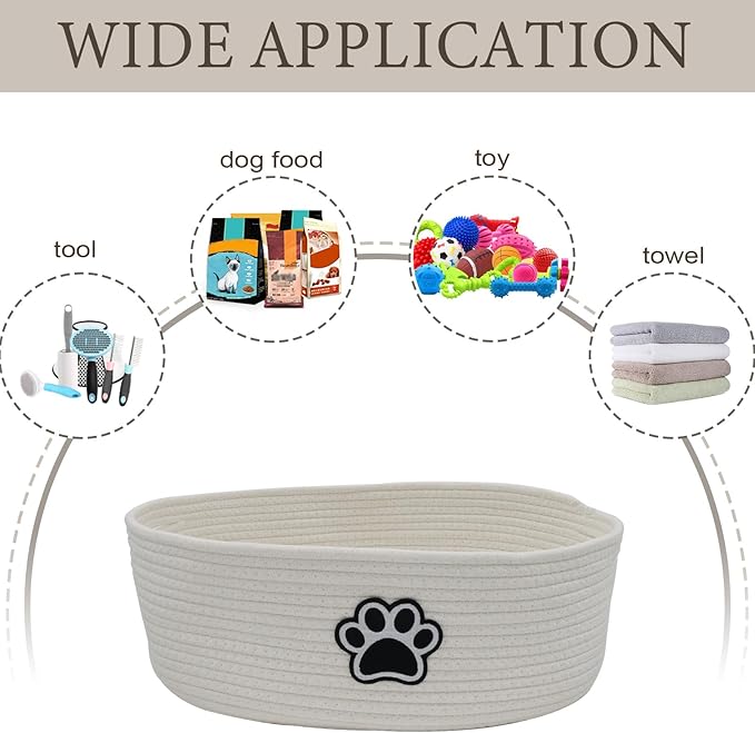 Dog Toy Box Woven Basket,Dog Toys Basket,Dogs Organization and Storage,for Puppy Leash, Blanket Food, Accessories Pet and Household Storing