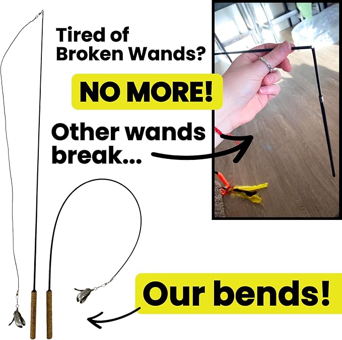 Forever Stick - The Unbreakable Cat Wand Toy, Extra Long Durable Cat String Toy for Indoor Cats, Cat Fishing Pole Toy for Bored Indoor Adult Cats, Feather String Toy On Stick Enrichment