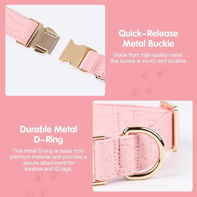 TDTOK Stylish Leather Dog Collar, Comfortable Soft PU Leather Dog Collars for Large Medium Small Dogs with Quick Release Metal Buckle, Adjustable Pet Collar with Cute Bone Pattern Design