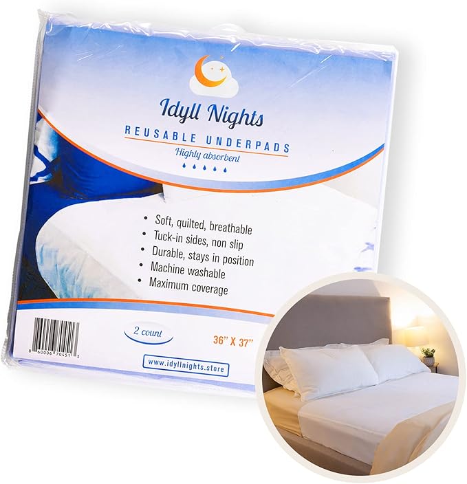 Washable Incontinence Bed Pads 36" x 37" (2 Pack) – Soft, Absorbent & Waterproof Mattress Protector with Tuck-in Sides – Reusable Twin Pads for Kids, Adults, Seniors & Hospital Beds