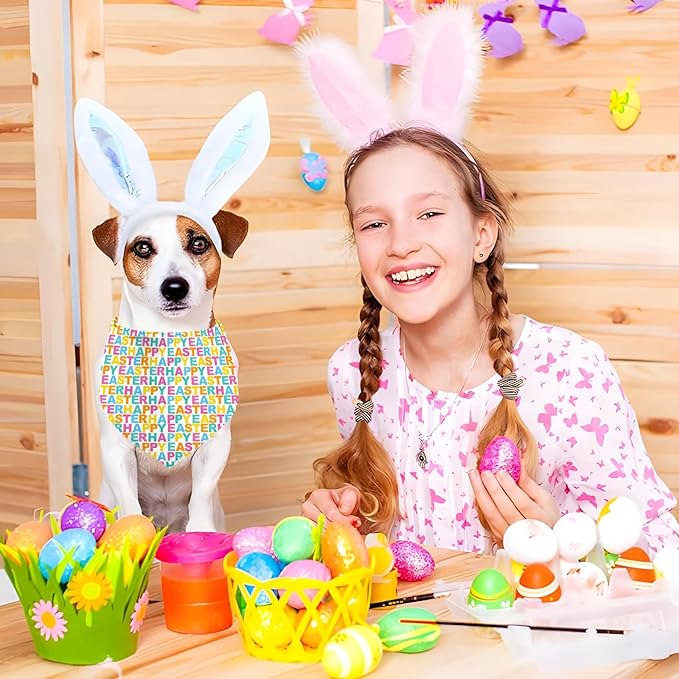 Easter Dog Bandana, 2 Pack Adjustable Holiday Party Pets Rabbit Easter Egg Bandana Triangle Bibs Dog Cat Scarf Set