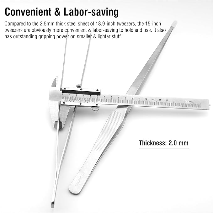 2Pcs 15 inch Extra Long Rustproof Tweezers for Salt & Fresh Water, Heavy Duty Reptile Feeding Tongs for Aquarium & Terrarium, Large Metal Snake Feeding Tongs, SUS 304 Stainless Steel Tweezers