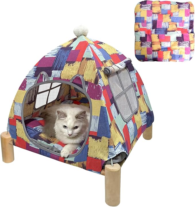 Pozico Portable Cat Tent Bed – Lightweight Foldable Cat House with Soft Washable Cushion, Warm Enclosed Cave for Kittens, Indoor Cats & Small Dogs
