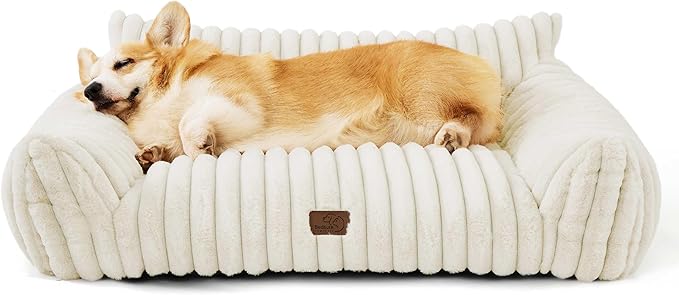 Bedsure ComfyFleece™ Cute Dog Couch for Medium Dogs - As Seen on TV on Good Day New York, Dog Couch Bed with Removable, Washable Cover, Supportive Pet Sofa, for Medium Large Dogs, 36inch, Cream