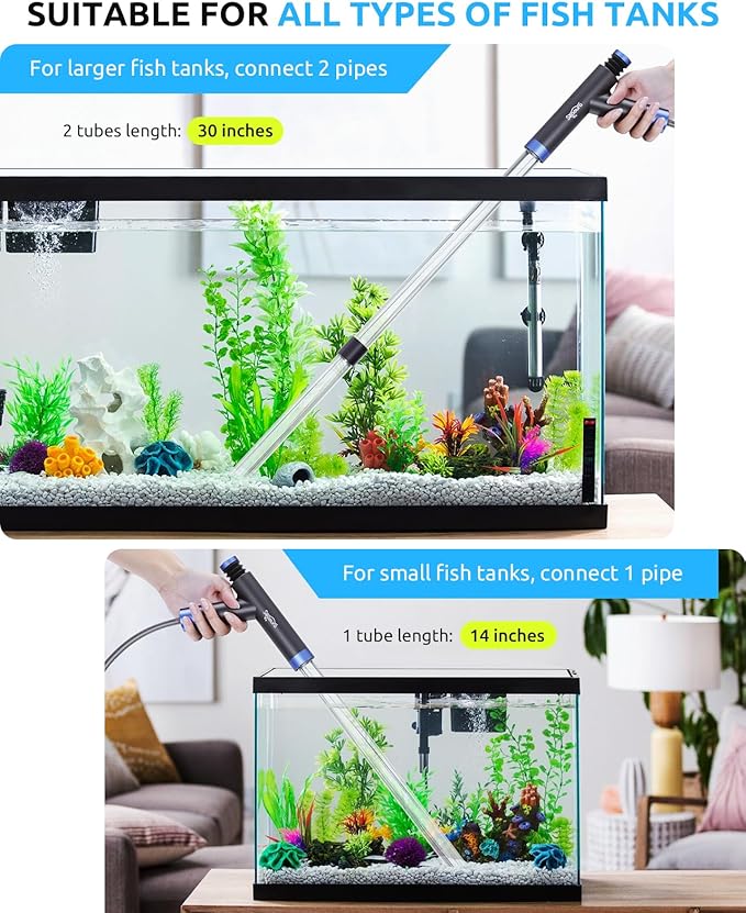 SEAOURA Aquarium Siphon Pump Gravel Cleaner, Fish Tank Vacuum Gravels Cleaning Kit, Manual Water Changer with Air Push Button, Aquariums Sand Clean Set, Hose for Suck Manure Wash Sand