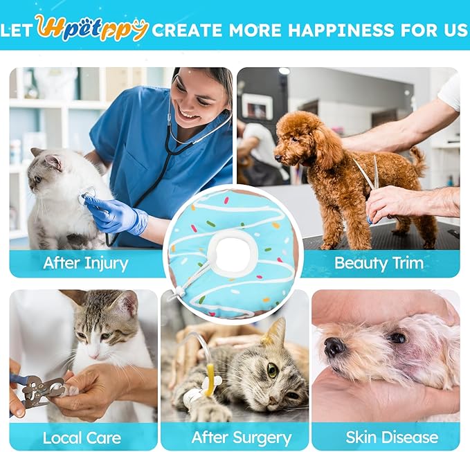 Cat Cone Collar Soft, Waterproof Cat Recovery Collars Spay Cones to Stop Licking Cute Donut E Collar After Surgery Anti-Lick Wound Healing Safety Elizabethan Collar for Kittens (Donut Blue, Medium)
