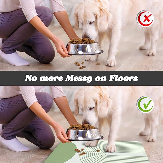 Dog Food Mats for Floors Waterproof, Cat Water Bowl Mats Pet Feeding Absorbent Mat Placemats for Food and Water Green Bohemia 24 * 32 inch