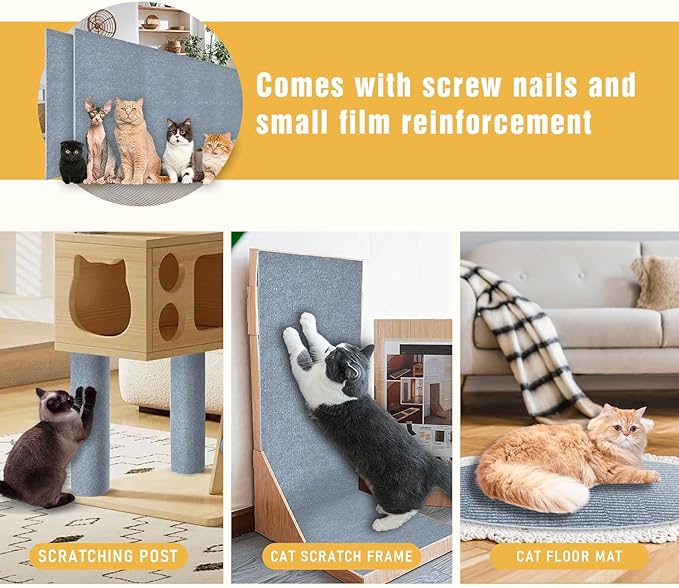 3PCS Cat Scratch Mat, 39.4"x11.9" DIY Trimmable Self-Adhesive Cat Scratching Mat, Couch Protector from Cats Claw, Indoor Furniture Protector for Cats Scratching (Light Gray)
