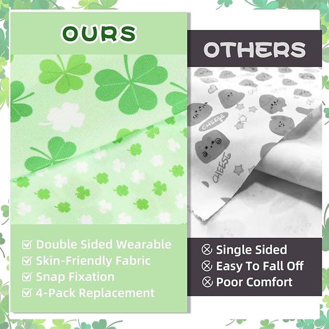 PAWCHIE St. Patrick's Day Dog Bandanas 4 Pack,Reversible Dog Party Triangle Scarf Bibs,Pet Holiday Costume with Adjustable Snaps,Multiple Patterns for Small Dogs Puppy,Cats Pets,Green S