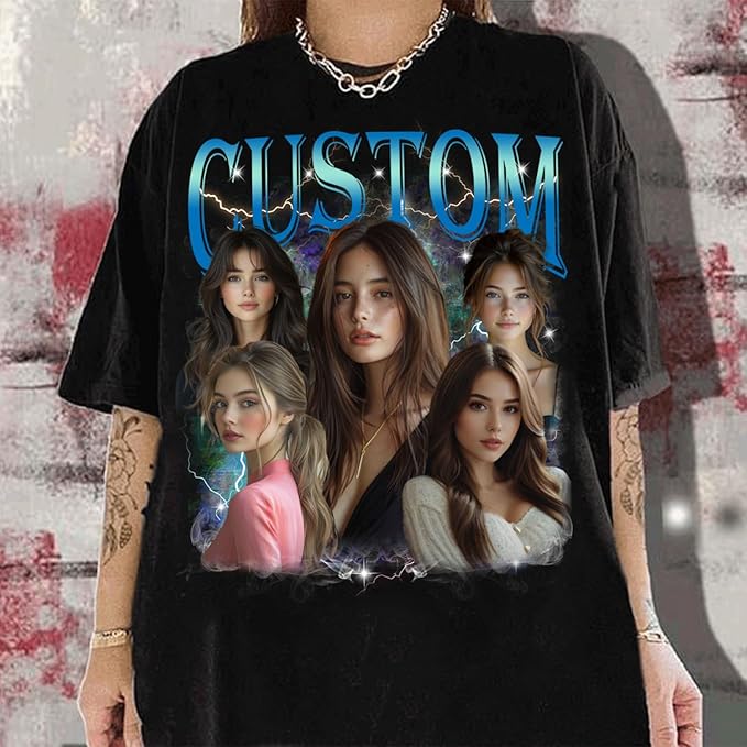 NAZENTI Custom Bootleg Rap Tee, Custom T-Shirts with Picture, Retro Custom Bootleg, Valentine's Gifts for Him Her