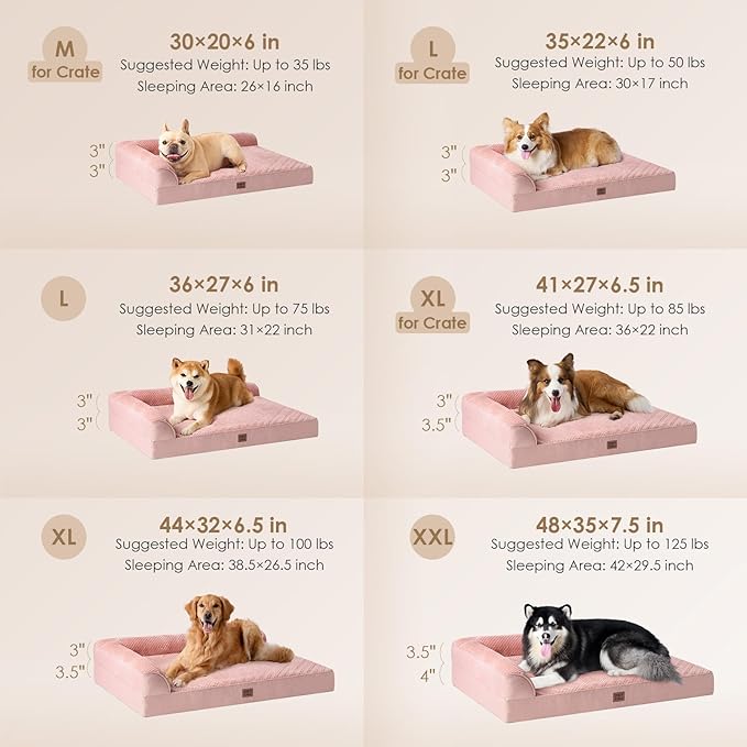 EHEYCIGA XXL Dog Bed Memory Foam, Orthopedic Giant Dog Bed Jumbo with Washable Removable Cover, Waterproof Pet Sofa Couch with Nonskid Bottom, 48x35x7.5, Pink