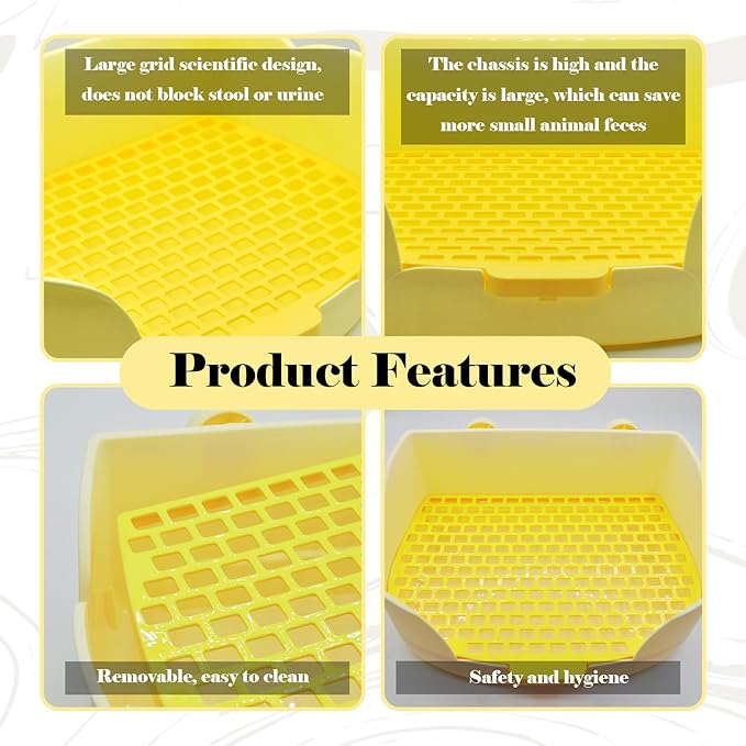 15.1"X11.0" Large Rabbit Litter Box,Plastic Square Rabbits Potty Trainer with Bigger Pan Bunny Corner Toilet Box with Small Animal Disposable Liner for Guinea Pigs Hamster Chinchilla(Yellow)
