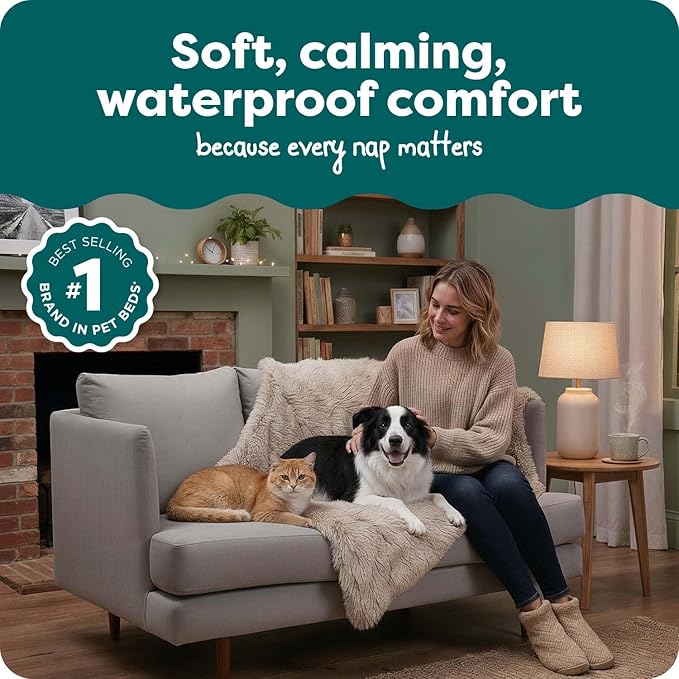 FurHaven Waterproof Throw Blanket for Dogs & Indoor Cats, Reversible Protective Pet Blanket, Large, Long Faux Fur & Velvet, Driftwood